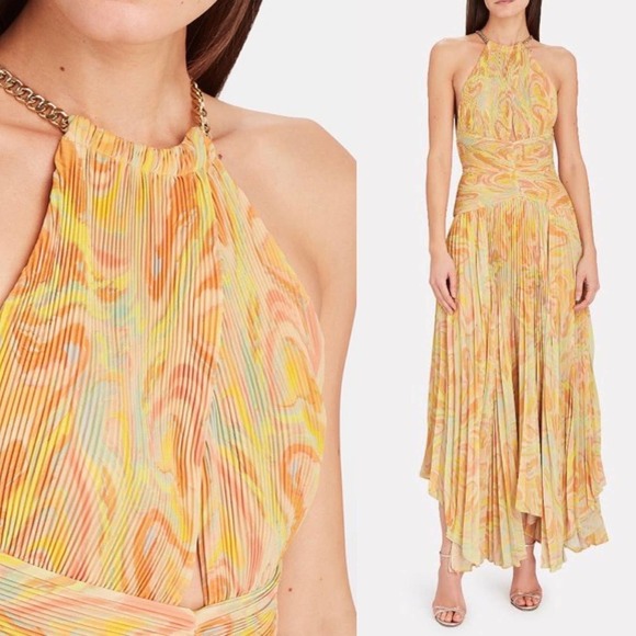 NWT AIIFOS Grace Pleated Halter Chiffon Gown With Chains, size 6 - Picture 11 of 13